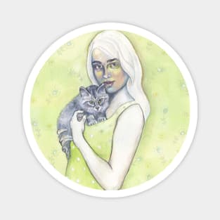 Girl with Cat. Magnet